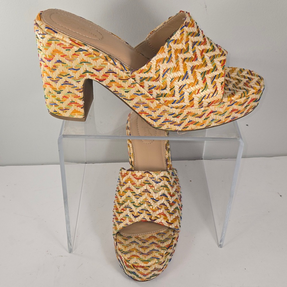 Comfort Est. 1946 Multi-Color Woven Straw Platform Sandals Womens 10M Block Heel